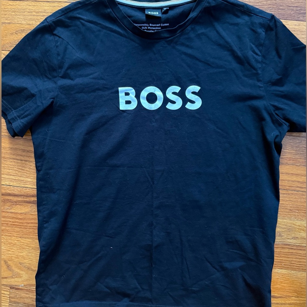 Boss Men's Black Tee with White Logo